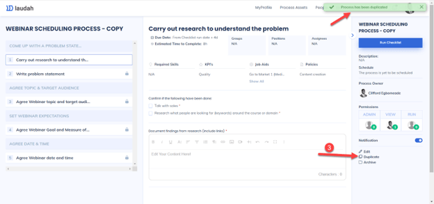 How to duplicate a Process - Laudah Help Centre